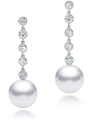 PremiumPearl 7.5-9mm AAA Japanese Cultured Akoya Pearl Earrings 18k Gold & Diamonds