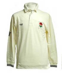 COTTON TRADERS Long Sleeve England Men's Rugby Shirt, Cream, M - size M