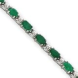 14k White Gold Emerald and Diamond Bracelet - 7 Inch - Box Clasp