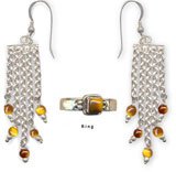 Earring and Ring Sets Sterling Silver with Tiger-eye Gemstone Jewelry Hand Engraved Indian Style (nering256)