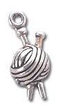 Solid Sterling Silver Yarn and Needles Charm