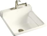 Kohler Bayview self-rimming utility sink with three-hole faucet drilling on top of backsplash Biscuit - K-6608-3-96
