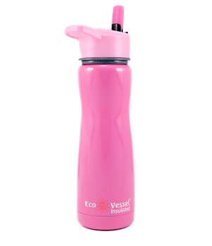 Eco Vessel Insulated Stainless Steel Vacuum Sealed Double Wall thermos with Straw Top - 17 oz - Lily Pink