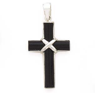 Black Onyx Cross Pendant Set in Fine 925 Silver