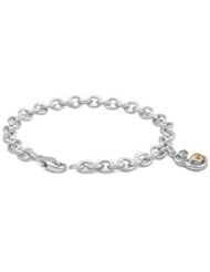 6 3/4 In Silver & 14K Gold Diamond Initial E Charm Bracelet For Girls