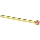 Solid 14KT Yellow Gold 1.5mm Genuine Pink Sapphire Straight Fishtail 3/4 - 18 Gauge