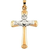 Genuine IceCarats Designer Jewelry Gift 14K Yellow/White Gold Two Tone Claddagh Cross Pendant. 27.00X19.50 Mm Two Tone Claddagh Cross Pendant In 14K Yellow/White Gold