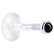 16 Gauge 5/16" Solid 14KT White Gold 2mm Genuine Onyx Bioplast Push in Labret