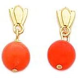 14K Yellow Gold Coral Dangle Earrings Jewelry New