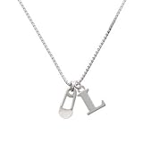 2-Sided Clear Frosted Baby Safety Pin L Initial Charm Necklace