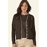 Women's Petite Long Sleeve Picot-trim Fine Gauge Cotton Cardigan Sweater at Lands' End