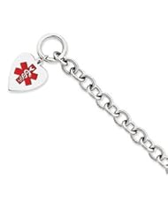 Sterling Silver Engraveable Enameled Heart Medical ID Bracelet