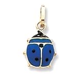 Pendant - 14k Gold Blue and Black Ladybug Enameled Necklace Pendant