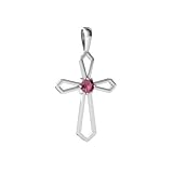 14K White Gold Round Genuine Pink Tourmaline Cross Pendant