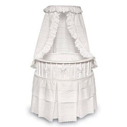 Elegance Round White Bassinet with White Eyelet Bedding by Badger Basket