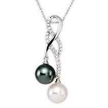 18k Diamond Double Black Tahitian and White Pearl Pendant with Chain by Orkyd Pearls