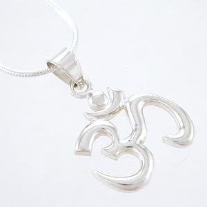 Calligraphy Style Om (Aum) Pendant in Sterling Silver on 18" Snake Chain, #8455