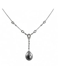 14K white gold 9-10mm Tahitian cultured pearl and diamond (.25ctw) necklace.