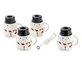 Williams Sonoma Christmas Holiday Snowman Hot Chocolate Mugs with Frother , Set of 4 Mugs & 1 Frother