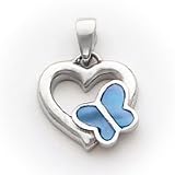 Sterling Silver Heart with Blue Shell Butterfly Pendant with 20 inch Sterling Silver Chain