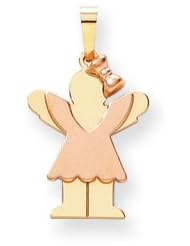 Genuine IceCarats Designer Jewelry Gift 14K Two-Tone Small Girl With Bow On Right Engravable Charm