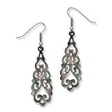 .925 Silver & Carved Black Shell Dangle Earrings