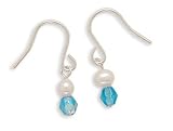 Blue Czech Glass/Cultured Freshwater Pearl Children's Earrings