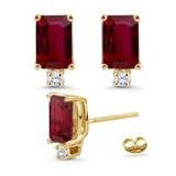0.04 Ct Diamond and 1.10 Ct Ruby Earrings in 14K Yellow Gold