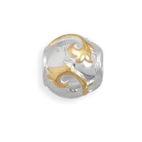 Spacer Bead Charm 14K Gold Over Sterling Silver Two Tone Vine Design