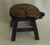 IMAGE OF Sleeping Kitty Hand Carved Wooden Foot Stool (Dark Finished)