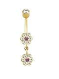 14 karat Yellow Gold Double Flower Belly Button Ring Nickel Free