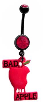 Black Barbell Bad Apple Lol goth Dangle Belly button Navel Ring 14 gauge