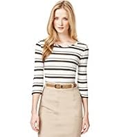Autograph Slash Neck Multi-Striped Top with Linen