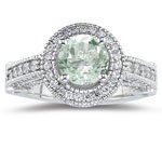 1.13 Cts Diamond & 1.03 Cts Green Amethyst Ring in 18K White Gold