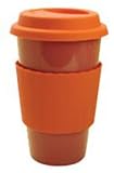 Orange ECO Coffee Tea Cup w/ Silicone LID & Sleeve Drink Travel Mug Ceramic  for Sale