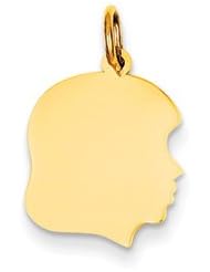 Genuine IceCarats Designer Jewelry Gift 14K Plain Medium .011 Gauge Facing Right Engravable Girl Head Charm