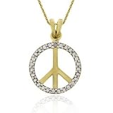 18k Gold over Silver Diamond Accent Peace Sign Pendant