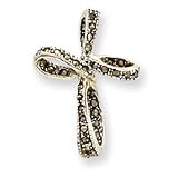 Sterling Silver 18 inch Box Chain w/ Marcasite CrossSlide