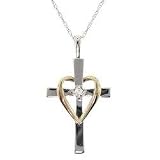 Diamond 10K Two-Tone Gold Heart and Cross Pendant Necklace