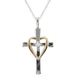 Diamond 10K Two-Tone Gold Heart and Cross Pendant Necklace