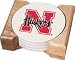 University Nebraska RED N Four 4 Absorbent Coaster Gift Set With Wooden Holder