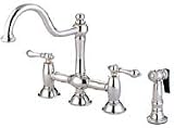 21 rSWy5yOL. SL160  Kingston Brass Restoration 8 Kitchen Faucet w/ Brass Sprayer, Porcelain Cross, Chrome Finish