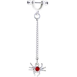 Small 16 Gauge Ruby Red Gem Spider Dangle Nipple Ring 5/16 Inches 3mm