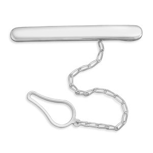 Sterling Silver Mens Polished Tie Bar with Chain