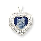 Sterling Silver Angel Cameo 21mm 2-Frame Heart Locket