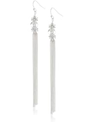 Nine West "Pop Notch Silver" Silver-Tone Multi-Strand Tassel Drop Earrings