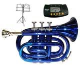 NEW Merano B Flat Blue Pocket Trumpet with Case+Metro Tuner+Music Stand