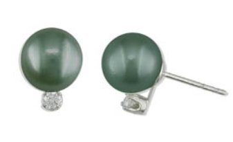 14K White Gold 1/10 ct. Diamond and Black Akoya Cultured Pearl Earrings
