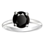 2.00ct tw Natural Treated Black Round Diamond Solitare Ring in 14K White Gold (AAA quality , Dark Black color)