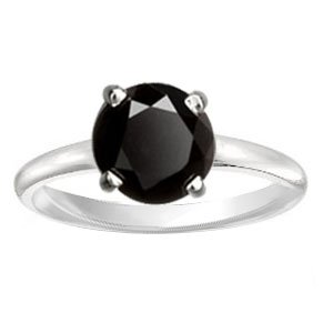 2.00ct tw Natural Treated Black Round Diamond Solitare Ring in 14K White Gold (AAA quality , Dark Black color)